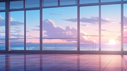 Pastel anime-style illustration of a beautiful waterfront
