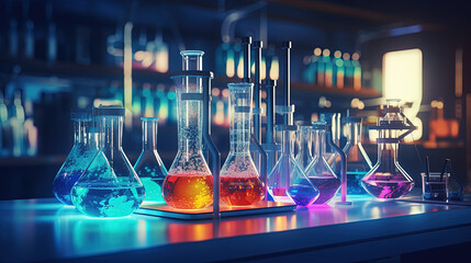 lab chemistry or science research and development concept. - obrazy, fototapety, plakaty