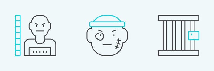 Set line Prison window, Suspect criminal and Bandit icon. Vector