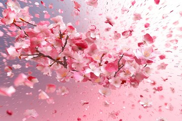 Pink sakura petals falling is the backdrop of the artwork. Lovely illustrations. made using generative AI tools