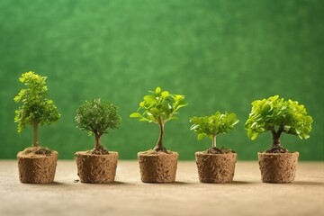The concept of agriculture, little trees with green leaves, organic growth, and sustainable plant development