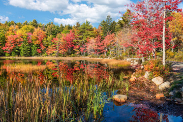 Acadia National Park autumn colors - Jordan Pond trail hike - Maine
