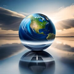 Crystal globe symbolizes a connected world taking global action for a sustainable future. Inspiring image of unity and environmental responsibility.