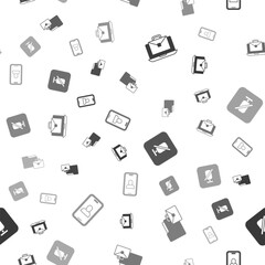 Set Online working, , Mute microphone and Video chat conference on seamless pattern. Vector