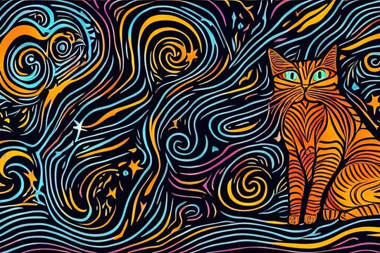 abstract cat in the night sky