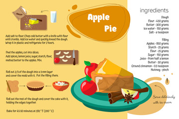 Apple pie. Step by step recipe. Homemade pie, dessert, sweet dish. Home cookbook.