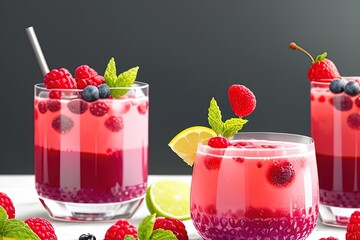 strawberry cocktail with ice and berries