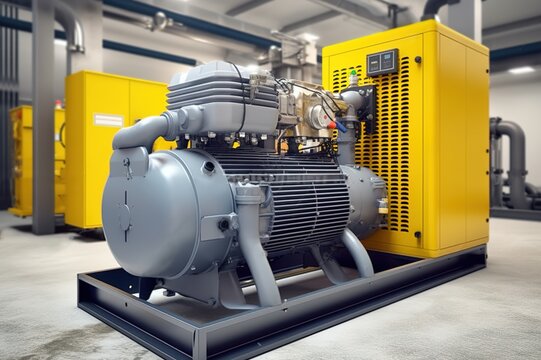 Huge industrial compressor in production. Generative AI