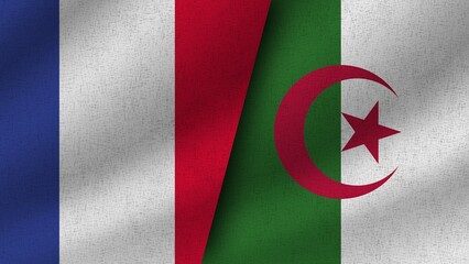 Algeria and France Realistic Two Flags Together, 3D Illustration