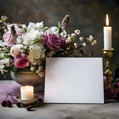 A white sheet, a blank page surrounded by flowers and candles.