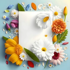 White card, a blank sheet decorated with multifloral flowers.