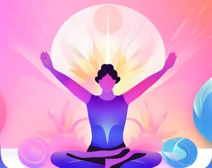 vector illustration of yoga pose with lotus in background.