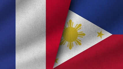 Philippines and France Realistic Two Flags Together, 3D Illustration
