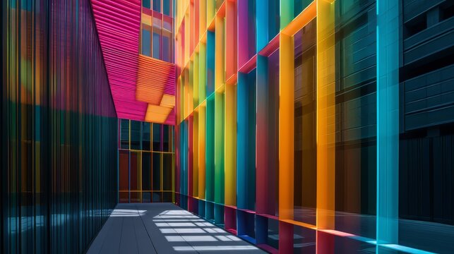 abstract architecture neon colored modern architecture hallway corridor | AI Generated 
