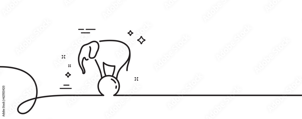 Poster elephant on ball line icon. continuous one line with curl. circus sign. amusement park show. elephan