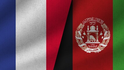 Afghanistan and France Realistic Two Flags Together, 3D Illustration