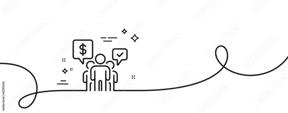Poster teamwork line icon. continuous one line with curl. employees chat sign. core value symbol. teamwork 