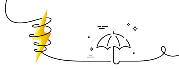 Umbrella line icon. Continuous one line with curl. Rain defence sign. Safe insurance symbol. Umbrella single outline ribbon. Loop curve with energy. Vector