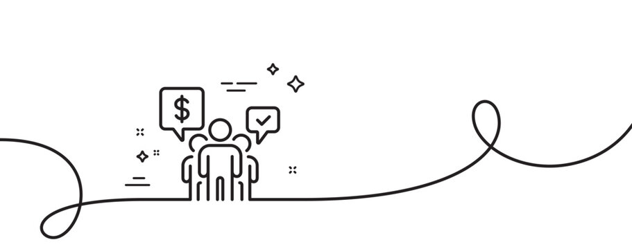 Teamwork line icon. Continuous one line with curl. Employees chat sign. Core value symbol. Teamwork single outline ribbon. Loop curve pattern. Vector