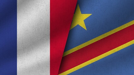 Democratic Republic of Congo and France Realistic Two Flags Together, 3D Illustration © MotionCenter