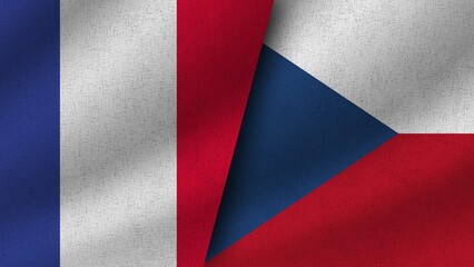 Czech Republic and France Realistic Two Flags Together, 3D Illustration