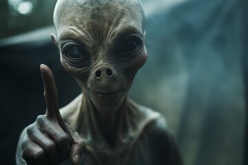 Ethereal Encounter: An Alien Points His Finger at the Camera, Generative AI