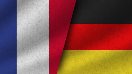 Germany and France Realistic Two Flags Together, 3D Illustration
