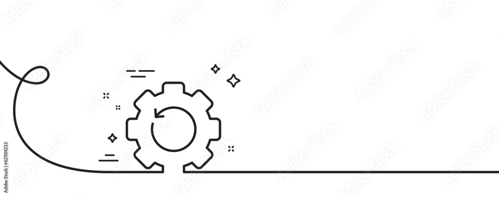 Poster recovery gear line icon. continuous one line with curl. backup data sign. restore information symbol