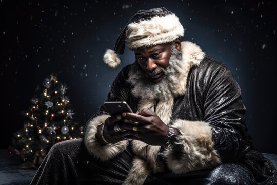 Santa Claus using smartphone