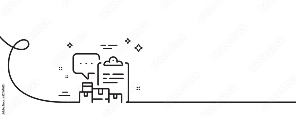 Poster inventory report line icon. continuous one line with curl. warehouse pallet sign. wholesale goods sy