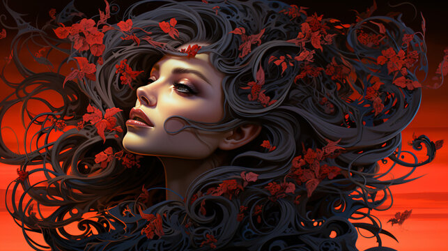 Enchanting Symmetry: Abstract and Intricate Line Art Blooms Against a Captivating Background, Creating a Mesmerizing Backdrop of Colors, Silver, Gold, and Black-White, Fit for Wallpaper, Generative AI