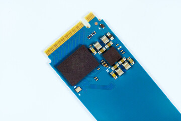 NVME M2 SSD disk for data storage at high speed to desktop computer on white background