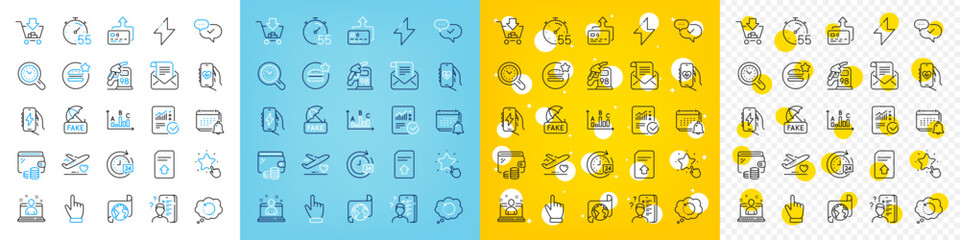 Vector icons set of Wallet, Time management and Notification line icons pack for web with Timer, Best food, Best manager outline icon. Medical flight, Survey, Shopping pictogram. Cursor. Vector