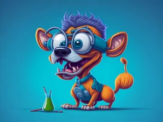 Naklejka premium Crazy scientist dog cartoon character. Generative AI 