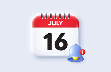 16th day of the month icon. Calendar date 3d icon. Event schedule date. Meeting appointment time. 16th day of July month. Calendar event reminder date. Vector