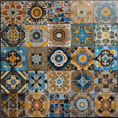 Intricate Moroccan Tilework-Inspired Mosaic Composition: A Dance of Geometric Shapes and Vibrant Colors. Generative AI.