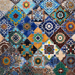 Intricate Moroccan Tilework-Inspired Mosaic Composition: A Dance of Geometric Shapes and Vibrant Colors. Generative AI