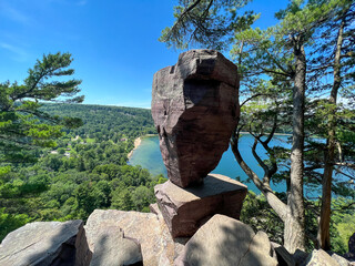 View over the balanced rock at Devils Lake, Madison, Wisconsin USA