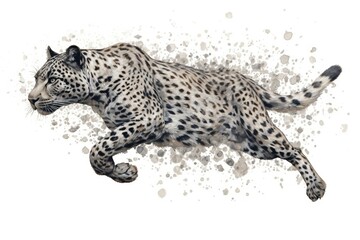 Black Spotted Leopard Leaping on White Background, Panthera pardus. made using generative AI tools