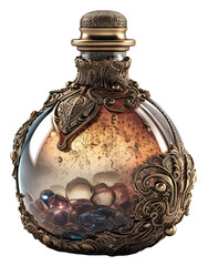 intricate old golden magic potion bottle isolated on transparent background cutout, generative ai - obrazy, fototapety, plakaty