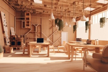 Unfinished project a coworking office decor in the country style. made using generative AI tools