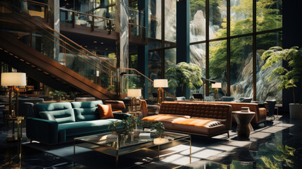 Interior of modern hotel lobby