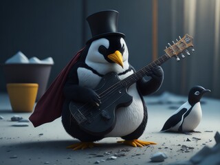 Musician Penguin. Generative AI
