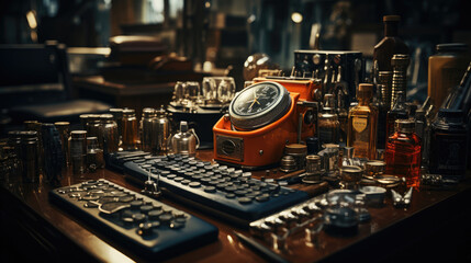 Fototapeta premium Barbershop tools on the barber desk
