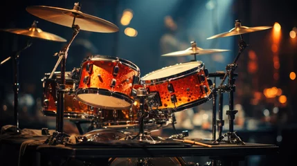 Fotobehang Close-up of a modern drum set on stage for concert © didiksaputra