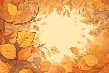Autumn dry leaves seasonal frame composition, space for text, yellow background. Generative AI