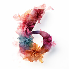 3d render generic logo watercolor floral alcohol ink with number 6. Watercolor floral number