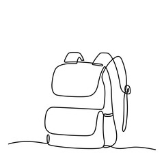 Backpack, school bag for school students in continuous line style. Back to school concept. Hand drawn, line art. Icon. Graphic design, vector, illustration