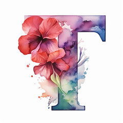 3d render generic logo watercolor floral alcohol ink with letter T. Watercolor floral alphabet