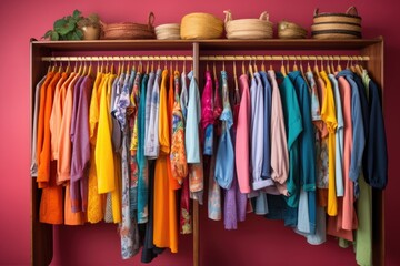 Fashionable colorful clothes on a hanger. ai generative